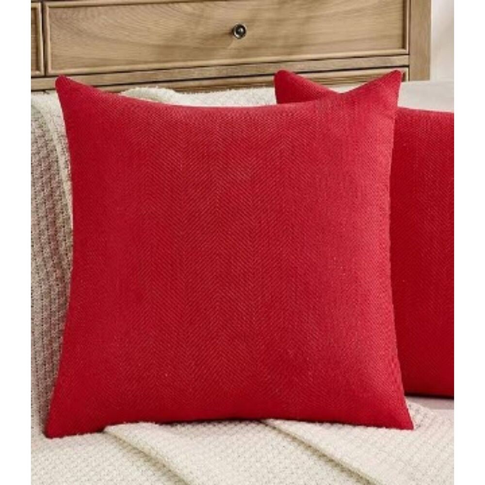 Red Chevron Chenille Throw Pillow Cover 24x24 Soft Herringbone